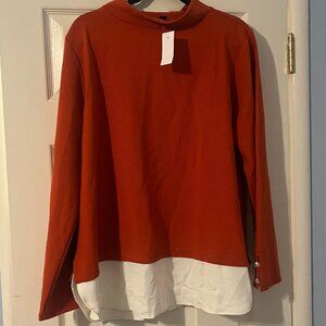 NWT Ann Taylor Orange & White Mock Neck Top